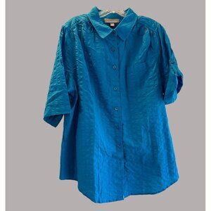 WOMAN Within Women's Button Solid Blouse Blue Size 18/20